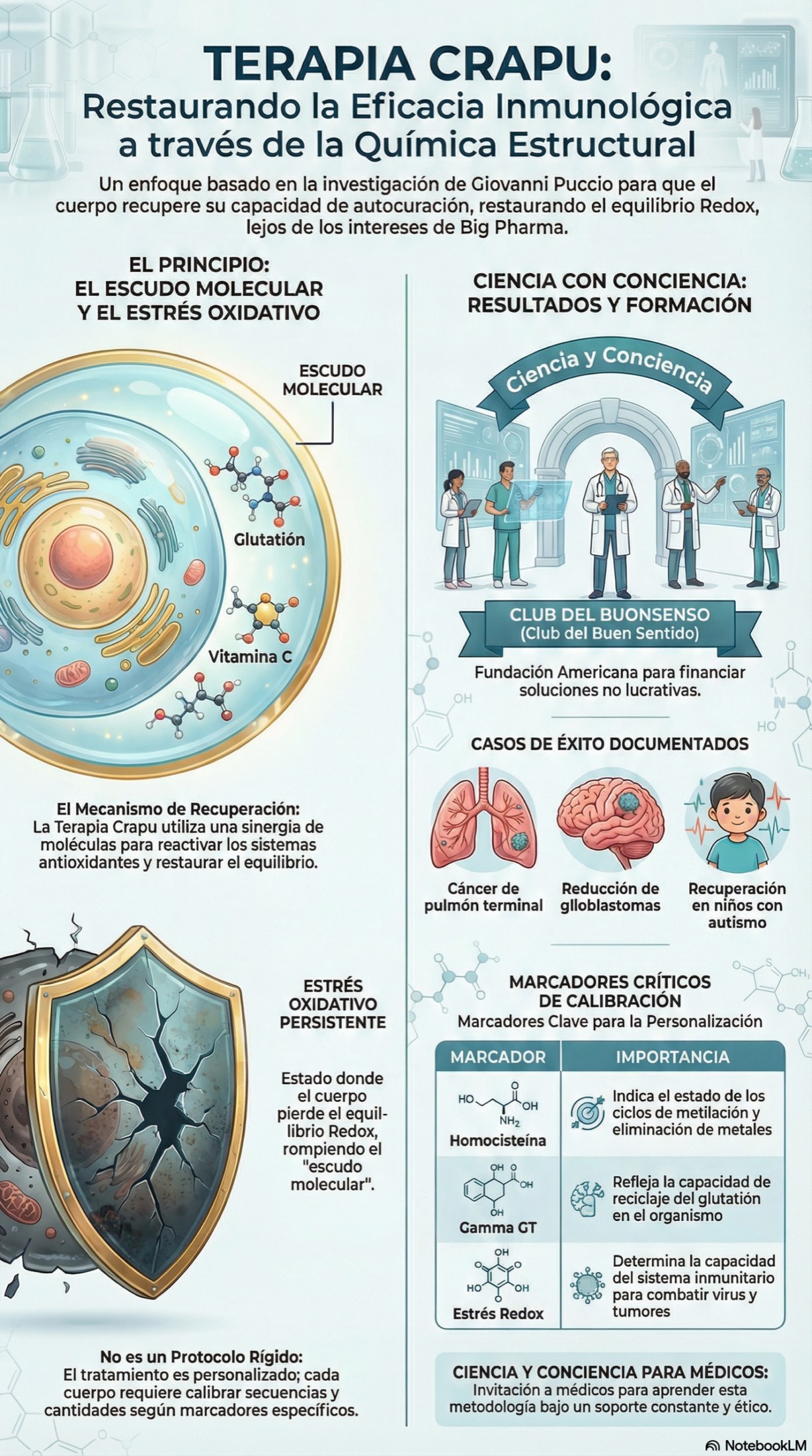 Infografía: el estrés oxidativo persistente, el método C.R.A.Pu., los resultados en pacientes con COVID y la Escuela CraPu